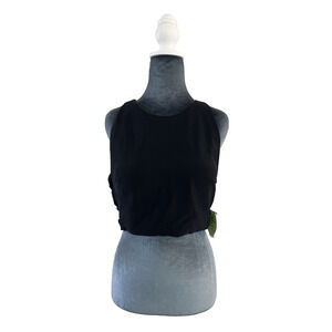 NWT Blondie Nites Black Halter Crop Top Cross Sides Formal Juniors 13 Zipper